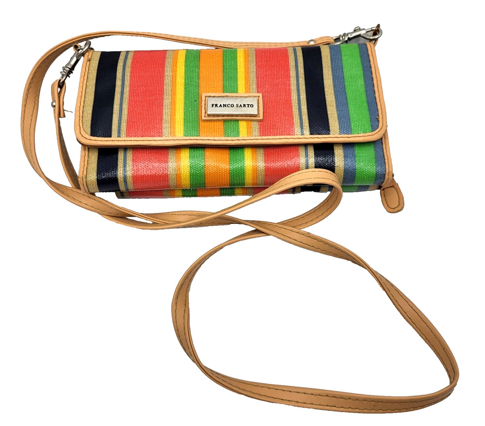 Franco Sarto Rainbow Striped Mini Crossbody Purse Adjustable Strap 8x4.5x2m